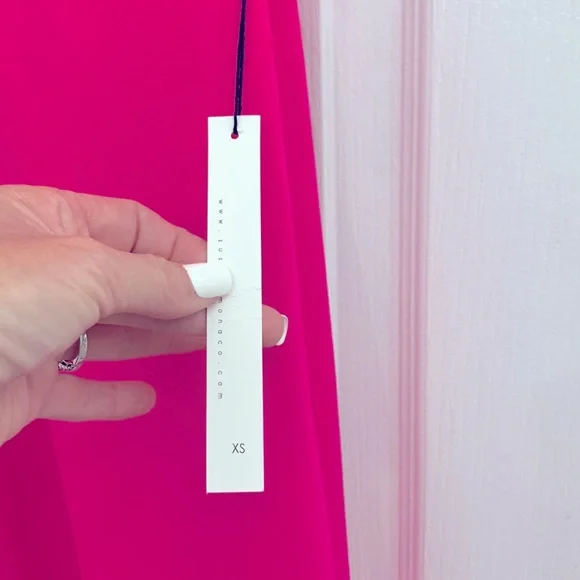Susana Monaco Ruffled V-Strap Trapeze Dress XS Pink Glo/ Magenta. - Picture 2 of 7